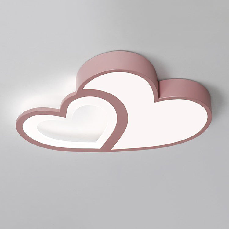 Contemporary Creative Overlapping Double Hearts Acrylic Iron LED Flush Mount Ceiling Light For Bedroom