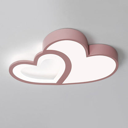 Contemporary Creative Overlapping Double Hearts Acrylic Iron LED Flush Mount Ceiling Light For Bedroom