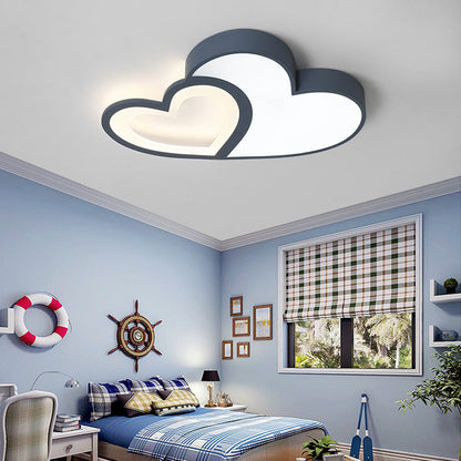Contemporary Creative Overlapping Double Hearts Acrylic Iron LED Flush Mount Ceiling Light For Bedroom