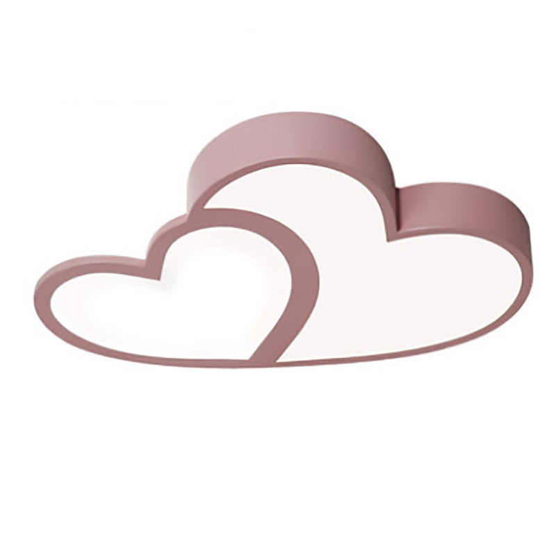 Contemporary Creative Overlapping Double Hearts Acrylic Iron LED Flush Mount Ceiling Light For Bedroom