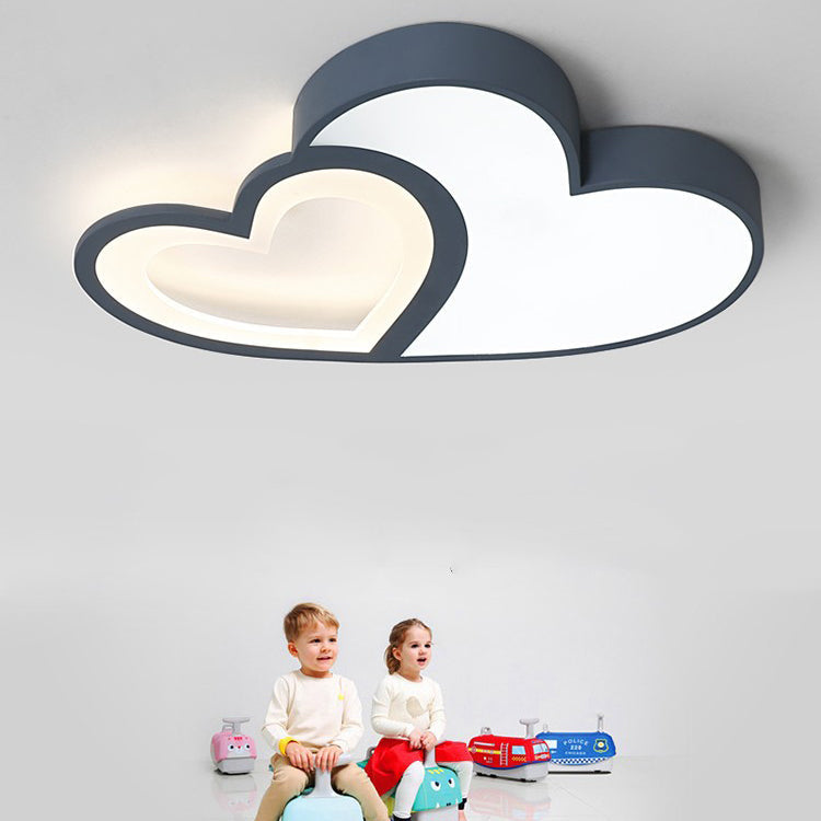 Contemporary Creative Overlapping Double Hearts Acrylic Iron LED Flush Mount Ceiling Light For Bedroom