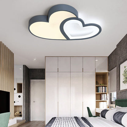 Contemporary Creative Overlapping Double Hearts Acrylic Iron LED Flush Mount Ceiling Light For Bedroom