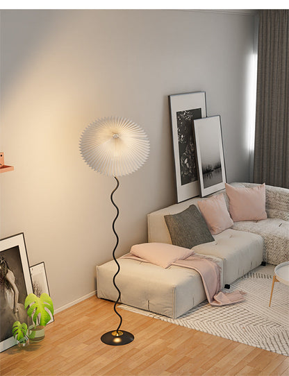 Traditional Japanese Fabric Iron Umbrella 1-Light Standing Floor Lamp For Living Room
