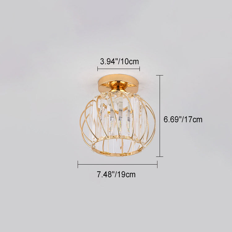 Modern Minimalist Bowl Hardware Crystal 1-Light Semi-Flush Mount Light For Hallways