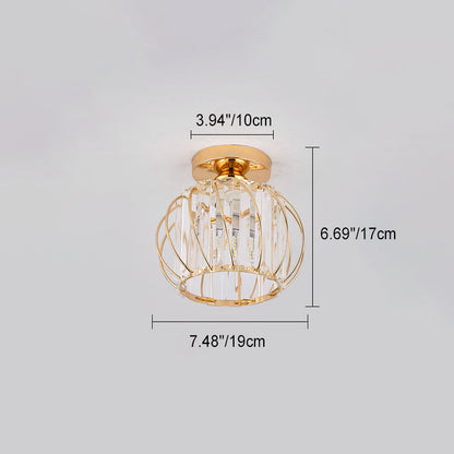 Modern Minimalist Bowl Hardware Crystal 1-Light Semi-Flush Mount Light For Hallways