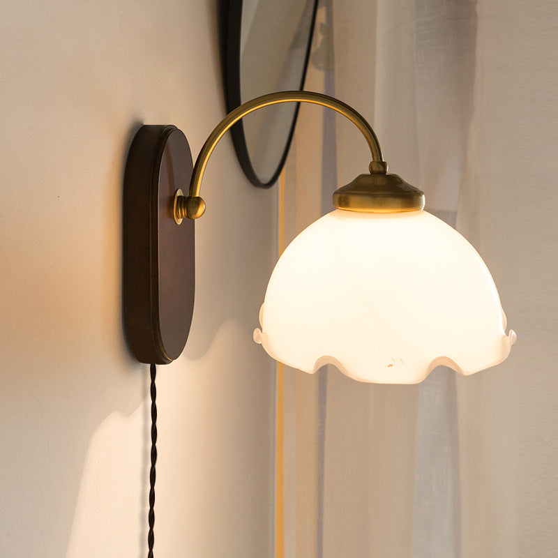 Contemporary Retro Glass Wood 1 - Light Wall Sconce Lamp For Living Room