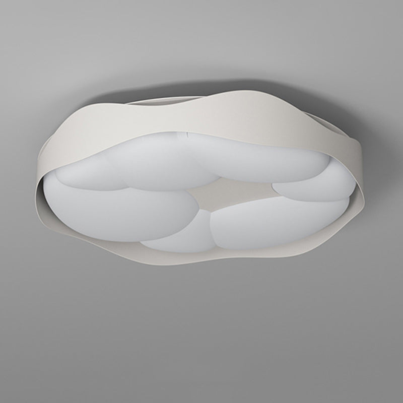 Contemporary Nordic Round Roto-molding Iron Wood Lampshade LED Flush Mount Ceiling Light For Bedroom