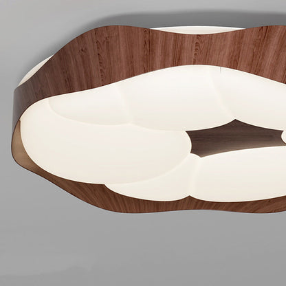 Contemporary Nordic Round Roto-molding Iron Wood Lampshade LED Flush Mount Ceiling Light For Bedroom