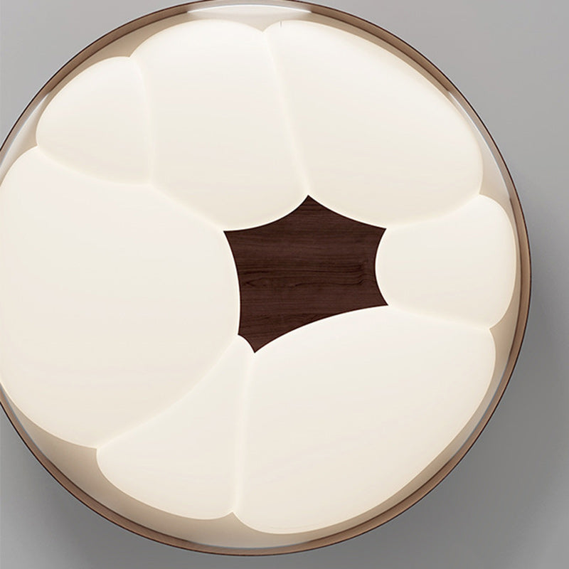 Contemporary Nordic Round Roto-molding Iron Wood Lampshade LED Flush Mount Ceiling Light For Bedroom