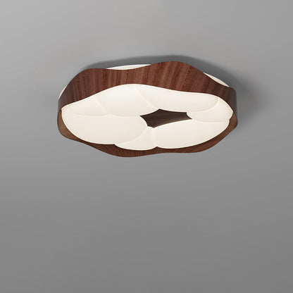 Contemporary Nordic Round Roto-molding Iron Wood Lampshade LED Flush Mount Ceiling Light For Bedroom