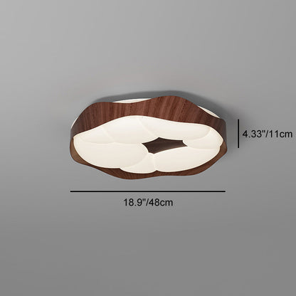 Contemporary Nordic Round Roto-molding Iron Wood Lampshade LED Flush Mount Ceiling Light For Bedroom