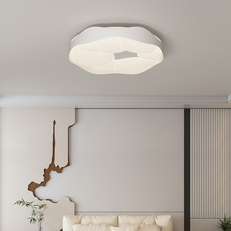 Contemporary Nordic Round Roto-molding Iron Wood Lampshade LED Flush Mount Ceiling Light For Bedroom