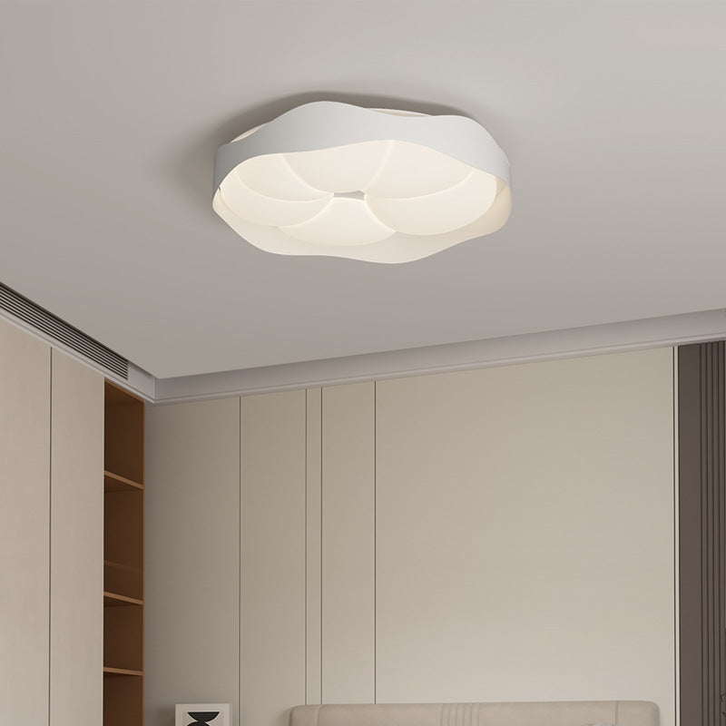 Contemporary Nordic Round Roto-molding Iron Wood Lampshade LED Flush Mount Ceiling Light For Bedroom