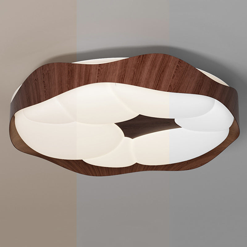 Contemporary Nordic Round Roto-molding Iron Wood Lampshade LED Flush Mount Ceiling Light For Bedroom