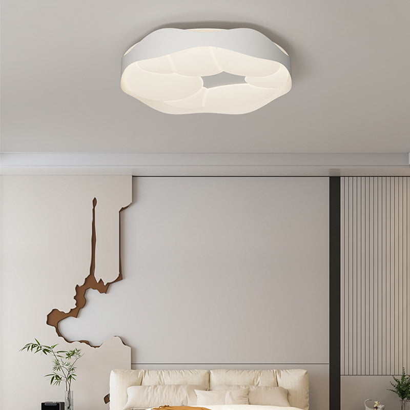 Contemporary Nordic Round Roto-molding Iron Wood Lampshade LED Flush Mount Ceiling Light For Bedroom
