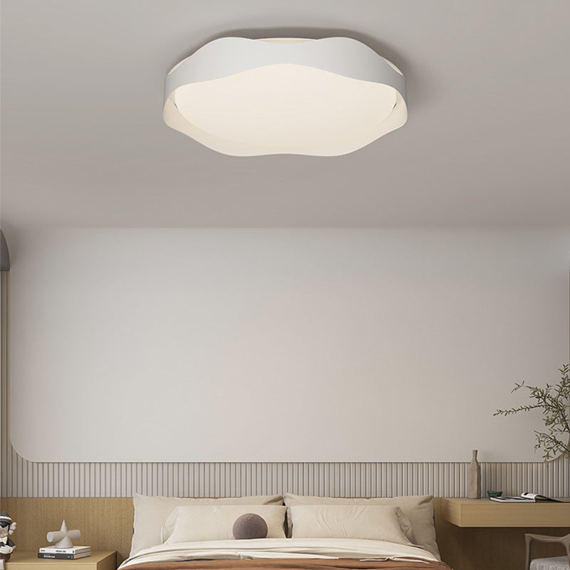 Contemporary Nordic Round Roto-molding Iron Wood Lampshade LED Flush Mount Ceiling Light For Bedroom