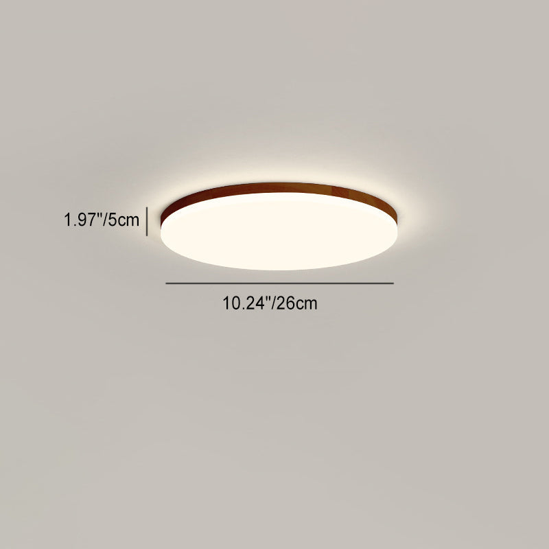 Modern Simplicity Round Acrylic Wood Edge LED Flush Mount Ceiling Light For Bedroom