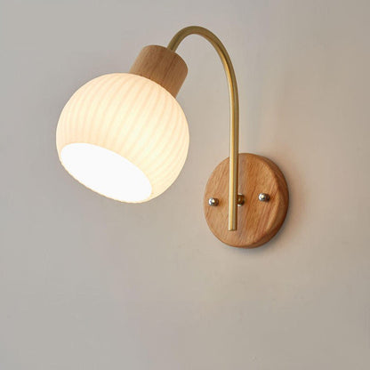Contemporary Nordic Glass Wood 1- Light Wall Sconce Lamp For Bedroom
