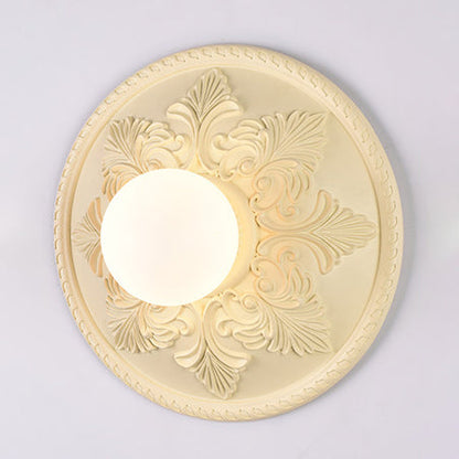 Traditional French Glass Resin Cream 1 - Light Flush Mount Ceiling Light For Living Room