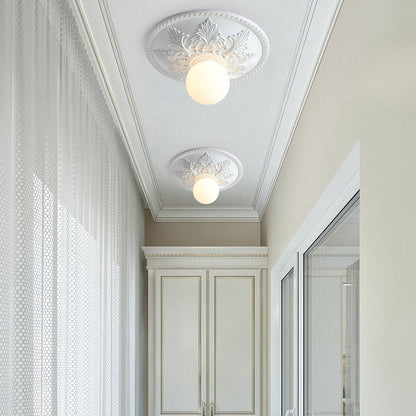 Traditional French Glass Resin Cream 1 - Light Flush Mount Ceiling Light For Living Room