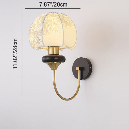 Traditional Chinese Mushroom Shape Pattern Fabric Lampshade Hardware 1 - Light Wall Sconce Lamp For Living Room