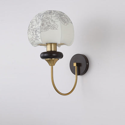 Traditional Chinese Mushroom Shape Pattern Fabric Lampshade Hardware 1 - Light Wall Sconce Lamp For Living Room