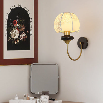 Traditional Chinese Mushroom Shape Pattern Fabric Lampshade Hardware 1 - Light Wall Sconce Lamp For Living Room