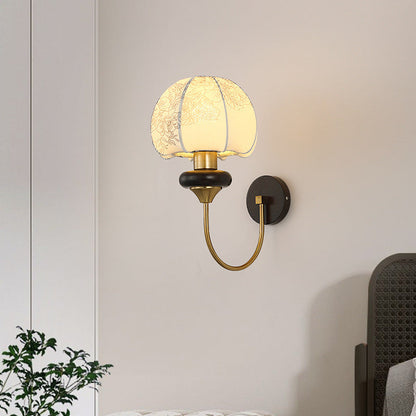 Traditional Chinese Mushroom Shape Pattern Fabric Lampshade Hardware 1 - Light Wall Sconce Lamp For Living Room