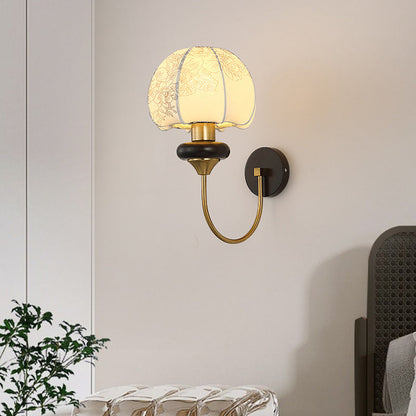 Traditional Chinese Mushroom Shape Pattern Fabric Lampshade Hardware 1 - Light Wall Sconce Lamp For Living Room