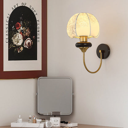 Traditional Chinese Mushroom Shape Pattern Fabric Lampshade Hardware 1 - Light Wall Sconce Lamp For Living Room