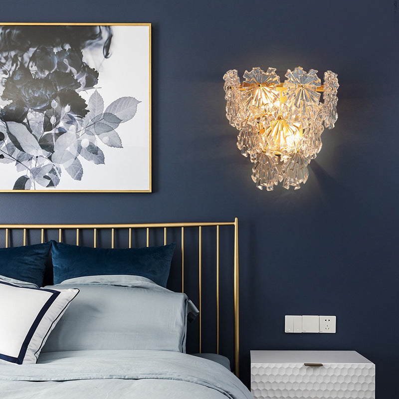 Contemporary Nordic Snowflake Shape Iron Crystal 2 - Light Wall Sconce Lamp For Bedside