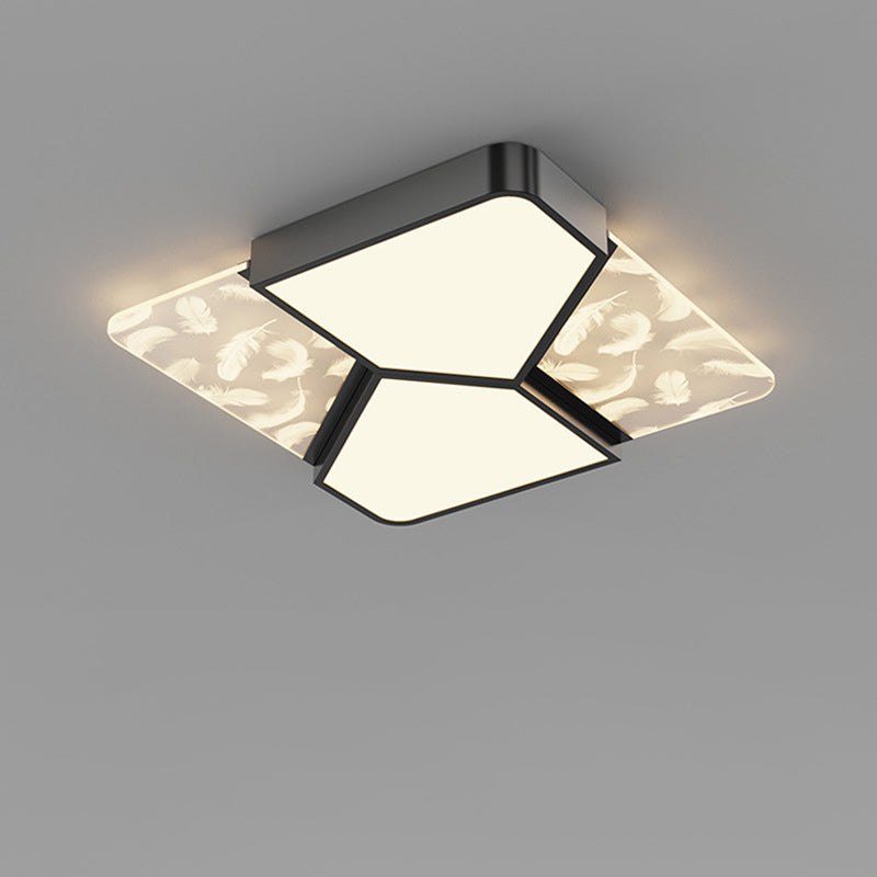 Contemporary Nordic Feather Pattern Acrylic Iron Lampshade LED Flush Mount Ceiling Light For Bedroom