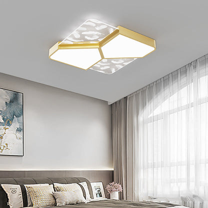 Contemporary Nordic Feather Pattern Acrylic Iron Lampshade LED Flush Mount Ceiling Light For Bedroom