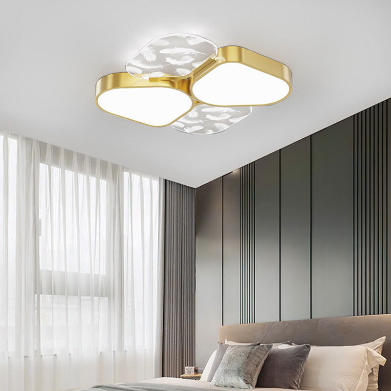Contemporary Nordic Feather Pattern Acrylic Iron Lampshade LED Flush Mount Ceiling Light For Bedroom