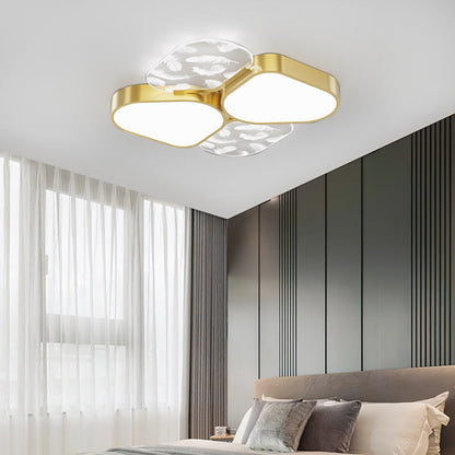 Contemporary Nordic Feather Pattern Acrylic Iron Lampshade LED Flush Mount Ceiling Light For Bedroom