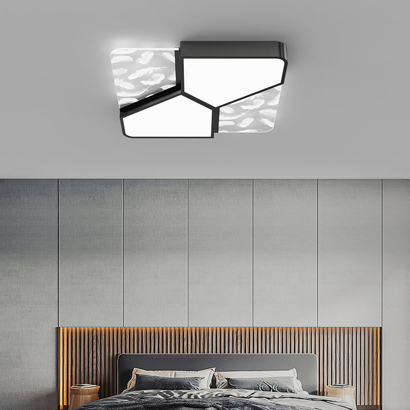 Contemporary Nordic Feather Pattern Acrylic Iron Lampshade LED Flush Mount Ceiling Light For Bedroom
