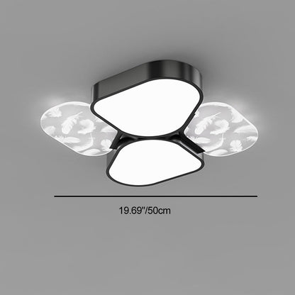 Contemporary Nordic Feather Pattern Acrylic Iron Lampshade LED Flush Mount Ceiling Light For Bedroom