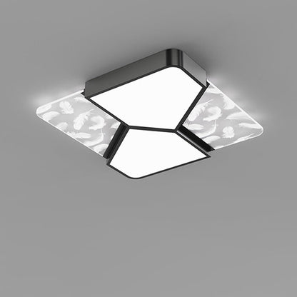 Contemporary Nordic Feather Pattern Acrylic Iron Lampshade LED Flush Mount Ceiling Light For Bedroom