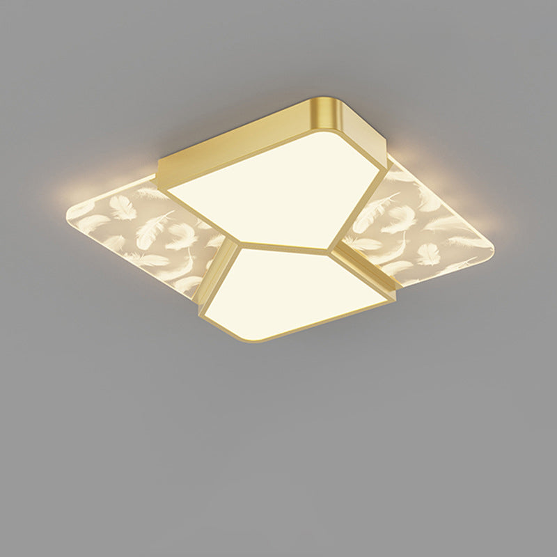 Contemporary Nordic Feather Pattern Acrylic Iron Lampshade LED Flush Mount Ceiling Light For Bedroom