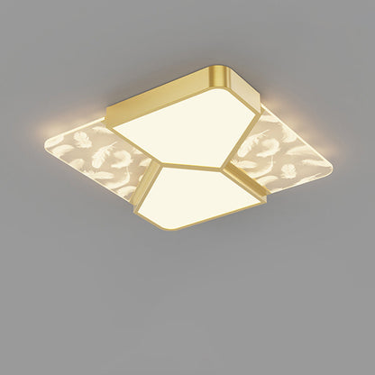 Contemporary Nordic Feather Pattern Acrylic Iron Lampshade LED Flush Mount Ceiling Light For Bedroom