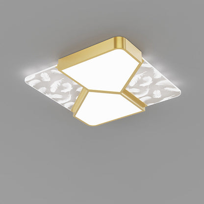 Contemporary Nordic Feather Pattern Acrylic Iron Lampshade LED Flush Mount Ceiling Light For Bedroom