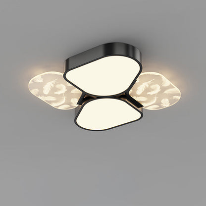 Contemporary Nordic Feather Pattern Acrylic Iron Lampshade LED Flush Mount Ceiling Light For Bedroom