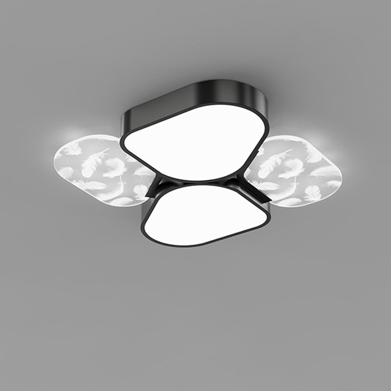 Contemporary Nordic Feather Pattern Acrylic Iron Lampshade LED Flush Mount Ceiling Light For Bedroom