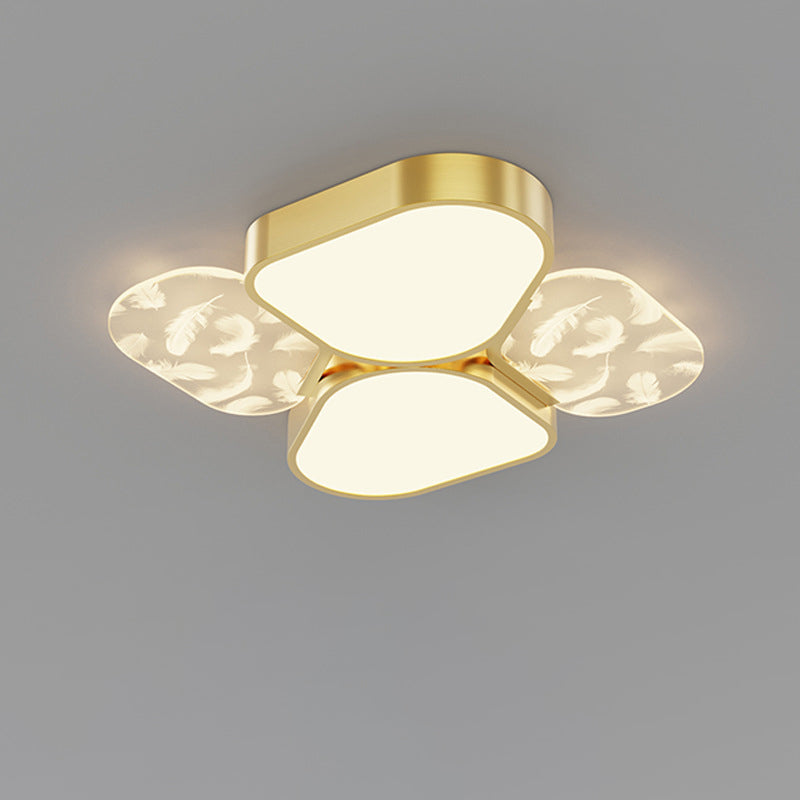 Contemporary Nordic Feather Pattern Acrylic Iron Lampshade LED Flush Mount Ceiling Light For Bedroom