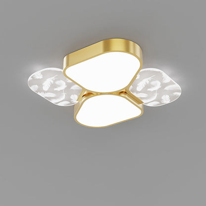 Contemporary Nordic Feather Pattern Acrylic Iron Lampshade LED Flush Mount Ceiling Light For Bedroom