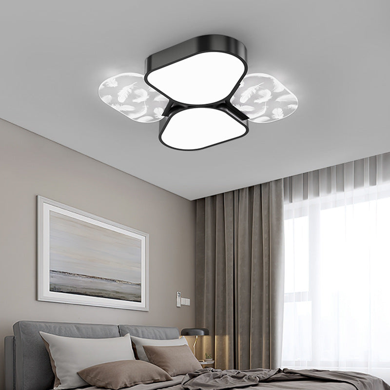 Contemporary Nordic Feather Pattern Acrylic Iron Lampshade LED Flush Mount Ceiling Light For Bedroom