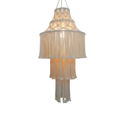 Contemporary Boho Fabric Tassel Braided Rope 1 - Light Chandelier For Dining Room