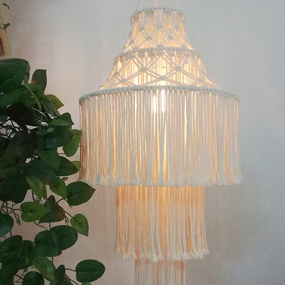 Contemporary Boho Fabric Tassel Braided Rope 1 - Light Chandelier For Dining Room