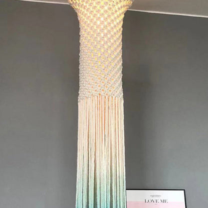 Contemporary Boho Fabric Long Strip Tassel Braided Rope 1 - Light Chandelier For Hallways
