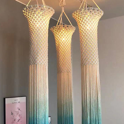 Contemporary Boho Fabric Long Strip Tassel Braided Rope 1 - Light Chandelier For Hallways